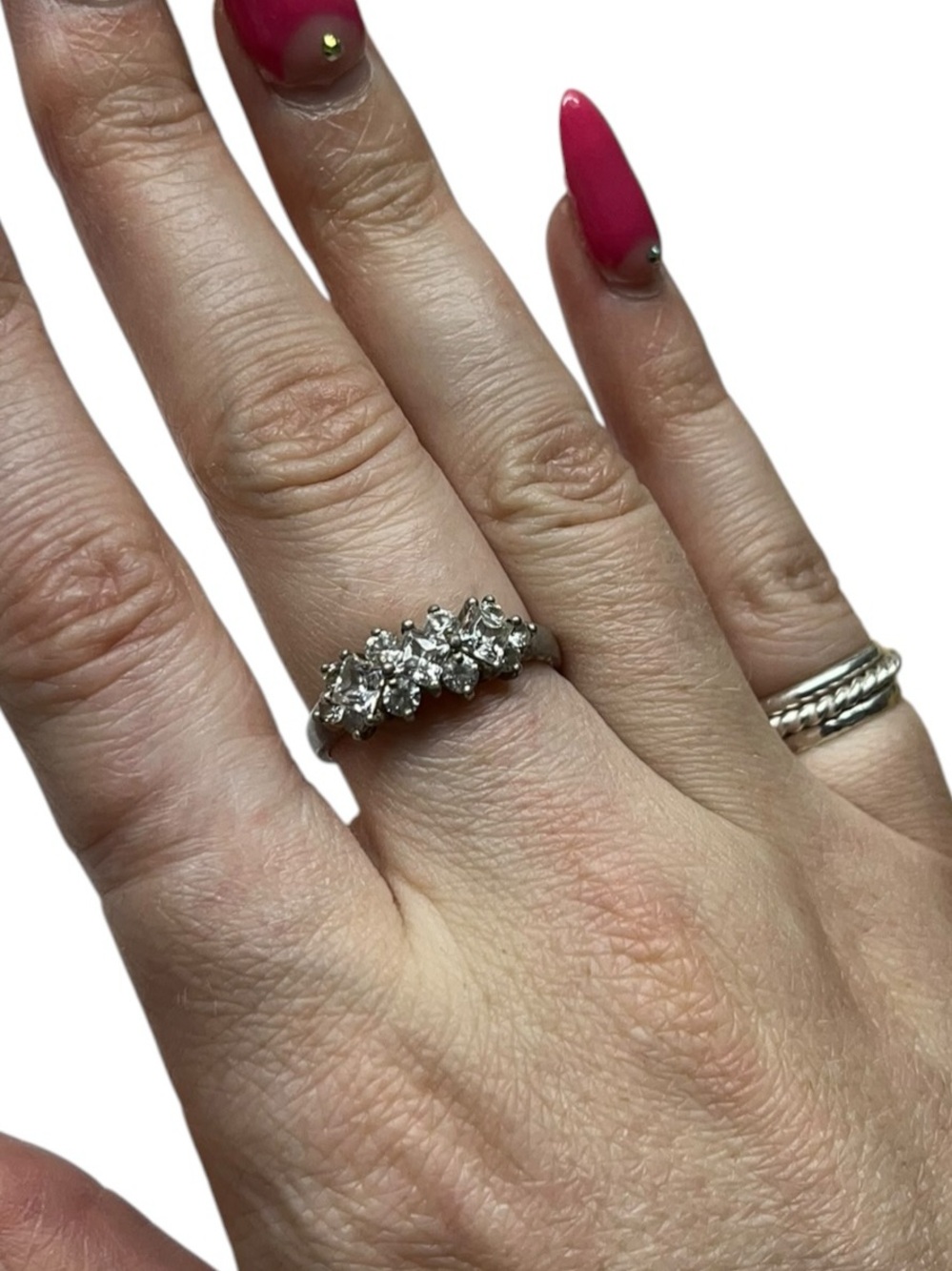 Vintage Sterling Silver Cubic Zirconia Statement Ring Size 10